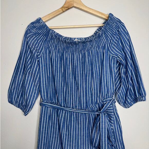 Tularosa Maida Ruffle Dress Blue White Stripe Off Shoulder Size Medium - Picture 3 of 7